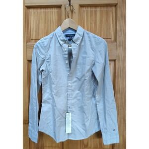 NEW Tommy Hilfiger Womens XS Blue Chambray Classic Button Up Long Sleeve Shirt